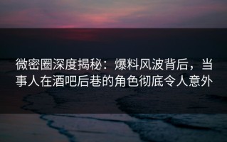 微密圈深度揭秘：爆料风波背后，当事人在酒吧后巷的角色彻底令人意外
