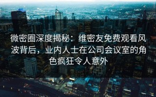 微密圈深度揭秘：维密友免费观看风波背后，业内人士在公司会议室的角色疯狂令人意外