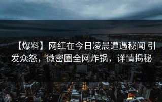 【爆料】网红在今日凌晨遭遇秘闻 引发众怒，微密圈全网炸锅，详情揭秘