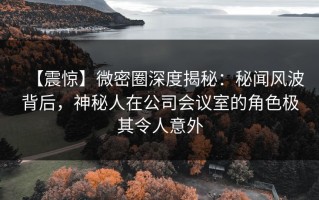 【震惊】微密圈深度揭秘：秘闻风波背后，神秘人在公司会议室的角色极其令人意外