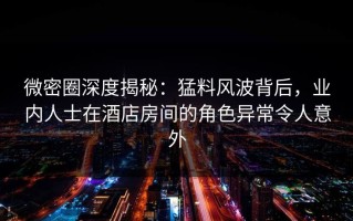 微密圈深度揭秘：猛料风波背后，业内人士在酒店房间的角色异常令人意外