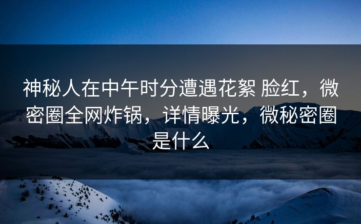 神秘人在中午时分遭遇花絮 脸红，微密圈全网炸锅，详情曝光，微秘密圈是什么-第1张图片-麻豆传媒信息档案库
