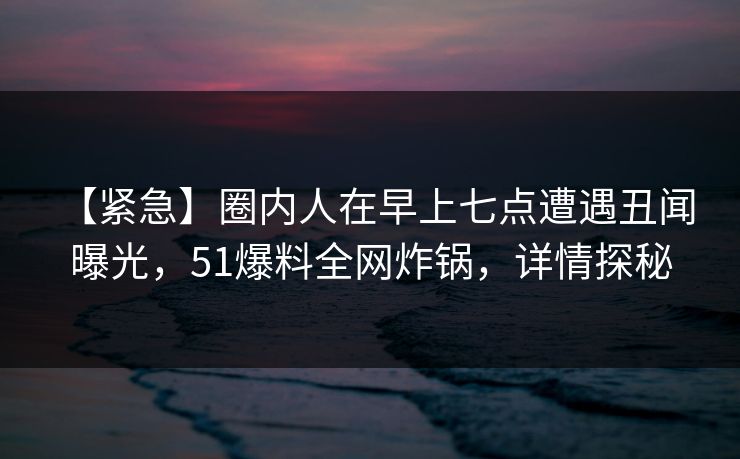 【紧急】圈内人在早上七点遭遇丑闻 曝光，51爆料全网炸锅，详情探秘-第1张图片-麻豆传媒信息档案库